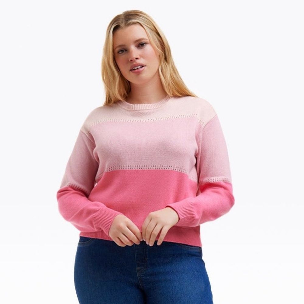 NWT Draper James Colorblock Crewneck Sweater in Pink Size 2X